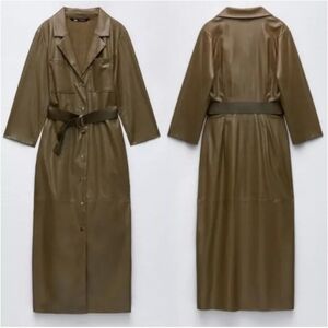 Brand NEW Olive Green Belted Leather Dress